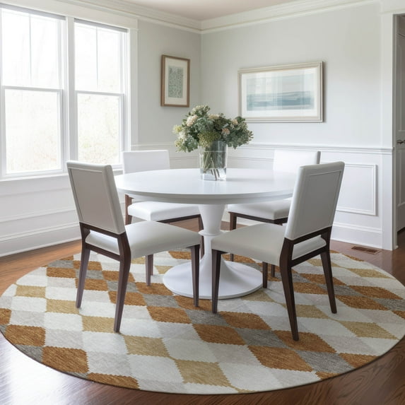 Addison Rugs Chantille Indoor/Outdoor Transitional Geometric Copper Washable Round Rug, 8' x 8'