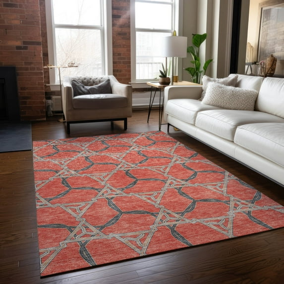 Addison Rugs Chantille Indoor/Outdoor Transitional Geometric Coral Washable Rectangle Rug, 8' x 10'