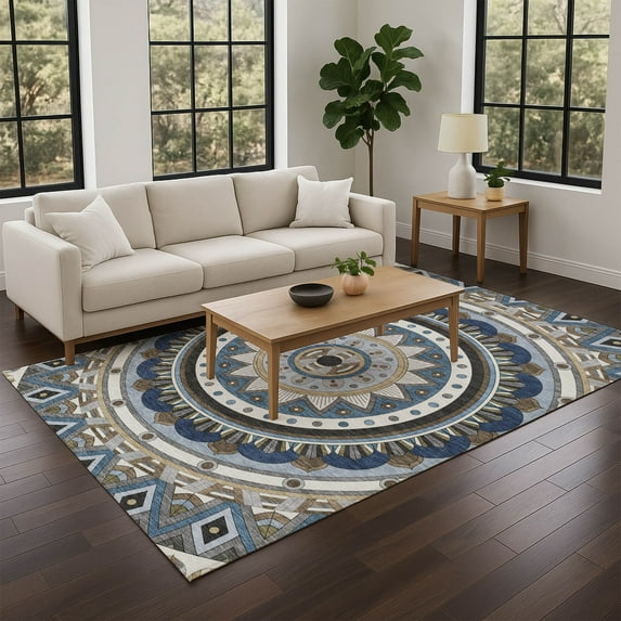 Addison Rugs Chantille Indoor/Outdoor Transitional Geometric Denim Machine Washable Rectangle Rug, 10' x 14'
