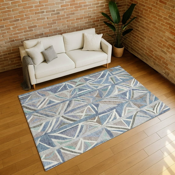 Addison Rugs Chantille Indoor/Outdoor Transitional Geometric Denim Machine Washable Rectangle Rug, 10' x 14'