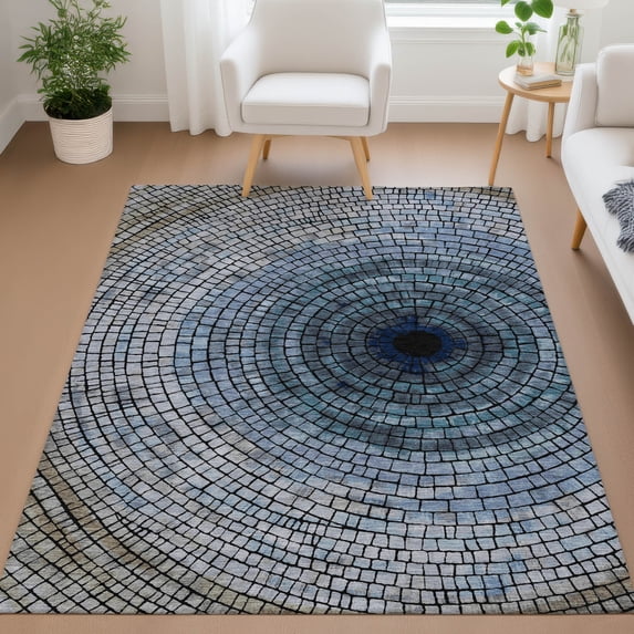 Addison Rugs Chantille Indoor/Outdoor Transitional Geometric Denim Machine Washable Rectangle Rug, 3' x 5'