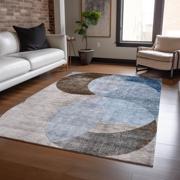 Addison Rugs Chantille Indoor/Outdoor Transitional Geometric Denim Washable Rectangle Rug, 3' x 5'