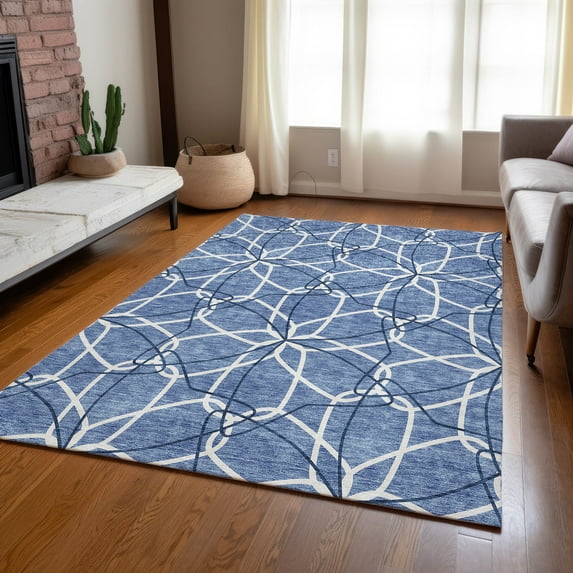Addison Rugs Chantille Indoor/Outdoor Transitional Geometric Denim Washable Rectangle Rug, 8' x 10'