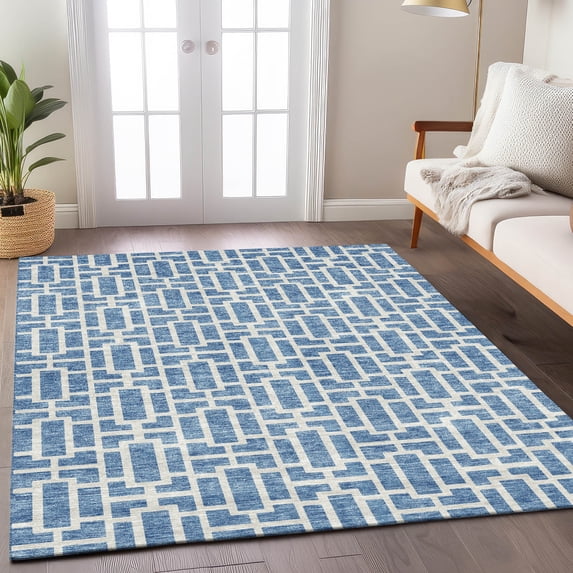 Addison Rugs Chantille Indoor/Outdoor Transitional Geometric Denim Washable Rectangle Rug, 8' x 10'