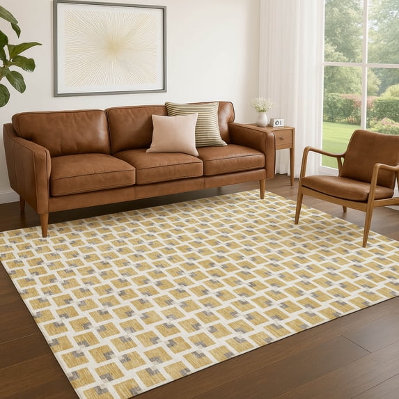 Addison Rugs Chantille Indoor/Outdoor Transitional Geometric Gold Machine Washable Rectangle Rug, 10' x 14'