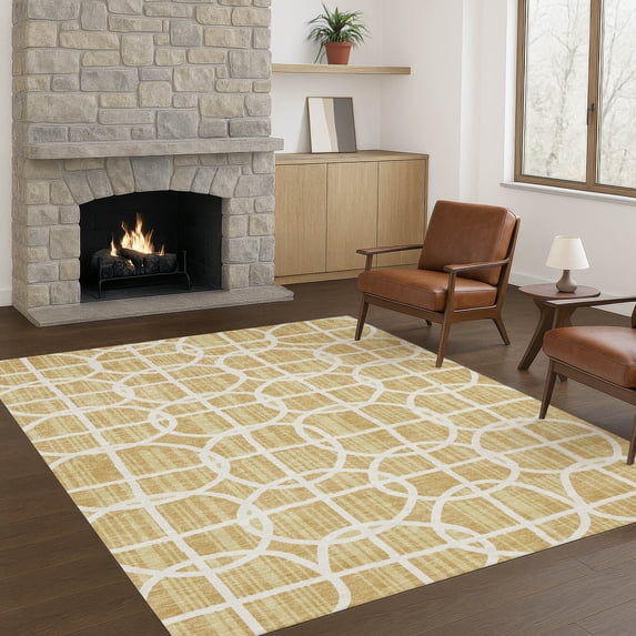 Addison Rugs Chantille Indoor/Outdoor Transitional Geometric Gold Machine Washable Rectangle Rug, 10' x 14'