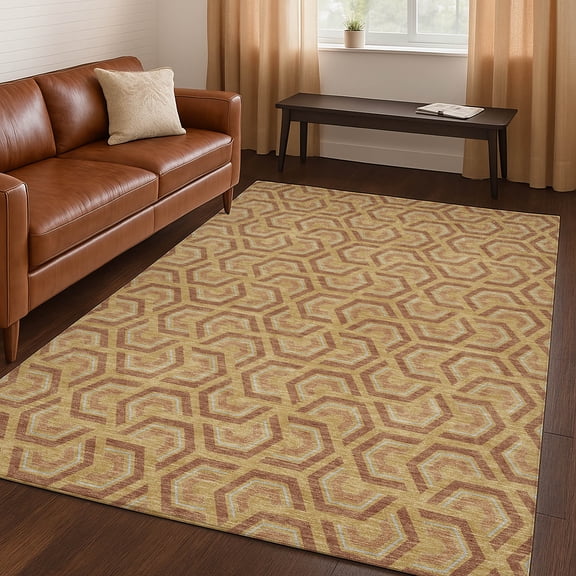 Addison Rugs Chantille Indoor/Outdoor Transitional Geometric Gold Machine Washable Rectangle Rug, 3' x 5'