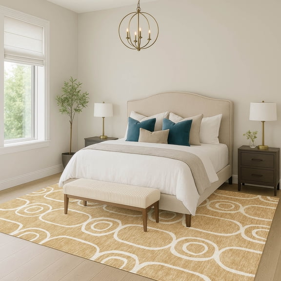 Addison Rugs Chantille Indoor/Outdoor Transitional Geometric Gold Machine Washable Rectangle Rug, 3' x 5'