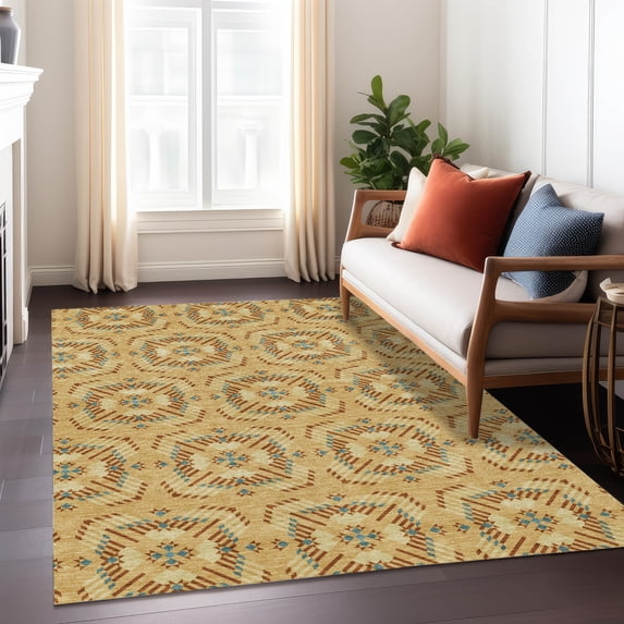 Addison Rugs Chantille Indoor/Outdoor Transitional Geometric Gold Machine Washable Rectangle Rug, 8' x 10'