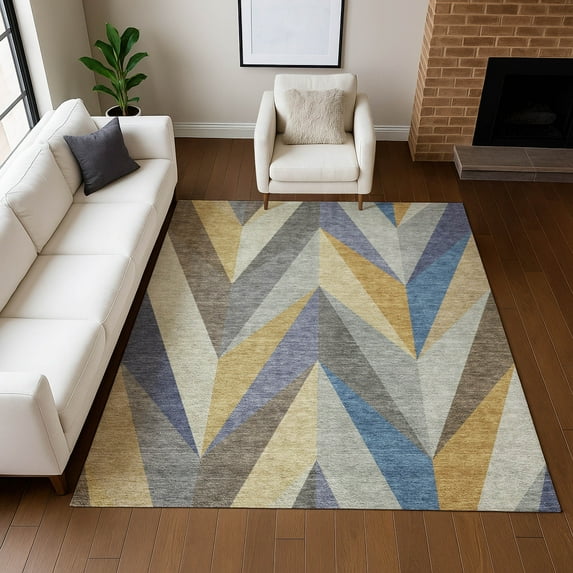 Addison Rugs Chantille Indoor/Outdoor Transitional Geometric Gold Machine Washable Rectangle Rug, 8' x 10'