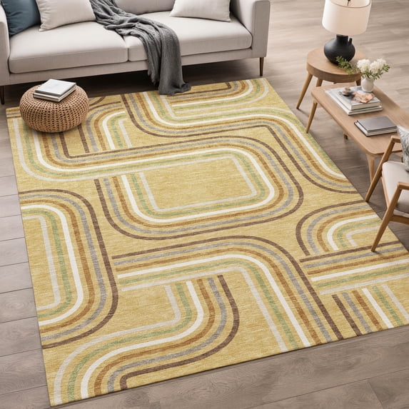 Addison Rugs Chantille Indoor/Outdoor Transitional Geometric Gold Machine Washable Rectangle Rug, 9' x 12'