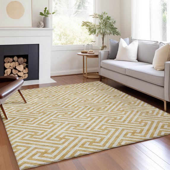 Addison Rugs Chantille Indoor/Outdoor Transitional Geometric Gold Washable Rectangle Rug, 10' x 14'