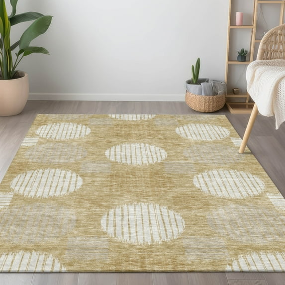 Addison Rugs Chantille Indoor/Outdoor Transitional Geometric Gold Washable Rectangle Rug, 3' x 5'
