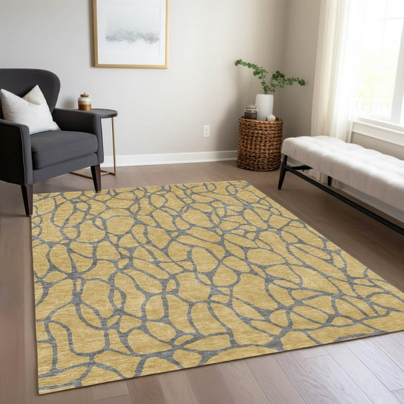 Addison Rugs Chantille Indoor/Outdoor Transitional Geometric Gold Washable Rectangle Rug, 5' x 7'6"