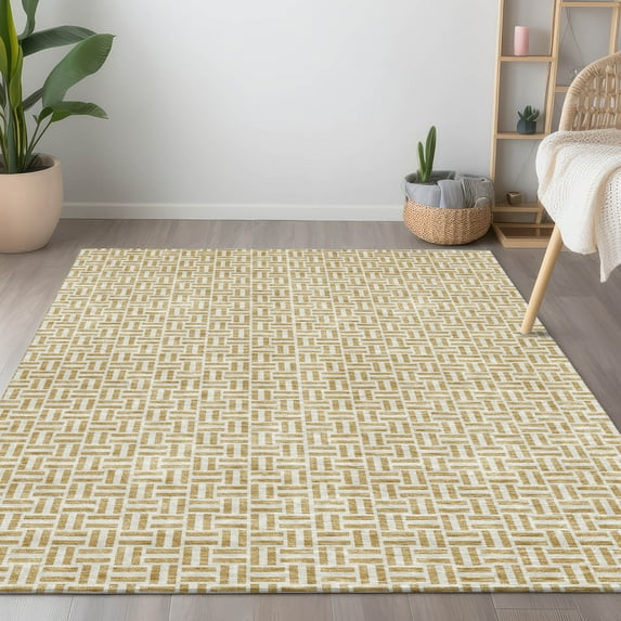 Addison Rugs Chantille Indoor/Outdoor Transitional Geometric Gold Washable Rectangle Rug, 9' x 12'