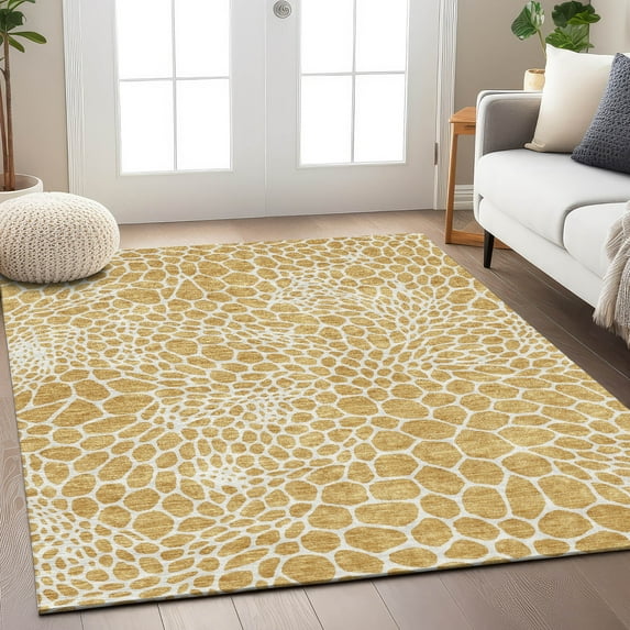 Addison Rugs Chantille Indoor/Outdoor Transitional Geometric Gold Washable Rectangle Rug, 9' x 12'