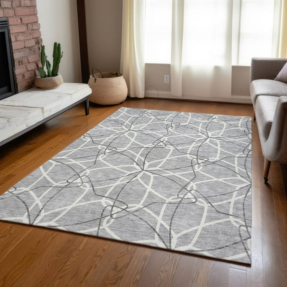 Addison Rugs Chantille Indoor/Outdoor Transitional Geometric Gray Washable Rectangle Rug, 10' x 14'