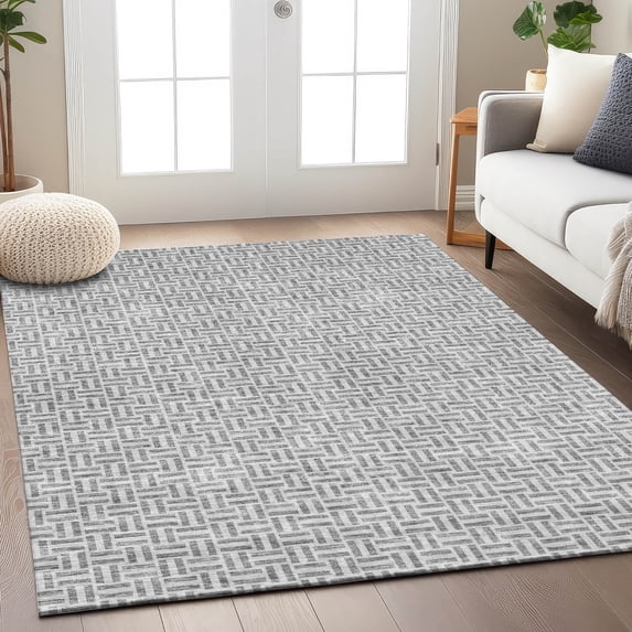 Addison Rugs Chantille Indoor/Outdoor Transitional Geometric Gray Washable Rectangle Rug, 8' x 10'