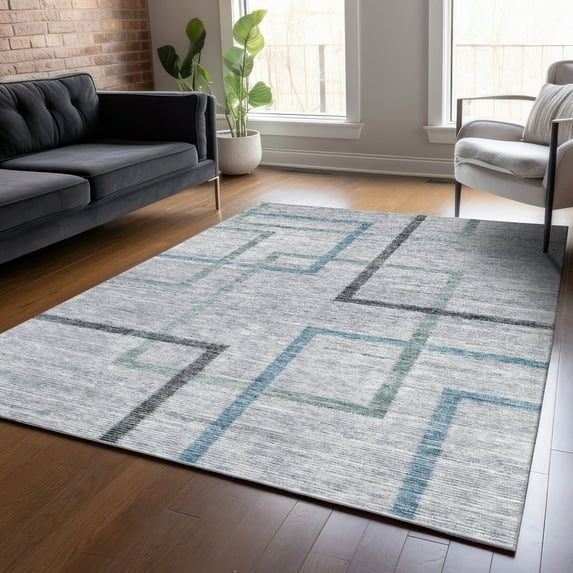 Addison Rugs Chantille Indoor/Outdoor Transitional Geometric Gray Washable Rectangle Rug, 8' x 10'