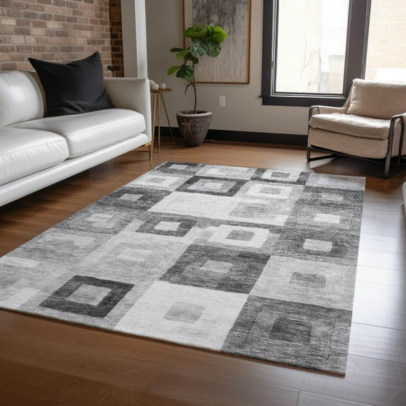 Addison Rugs Chantille Indoor/Outdoor Transitional Geometric Gray Washable Rectangle Rug, 8' x 10'