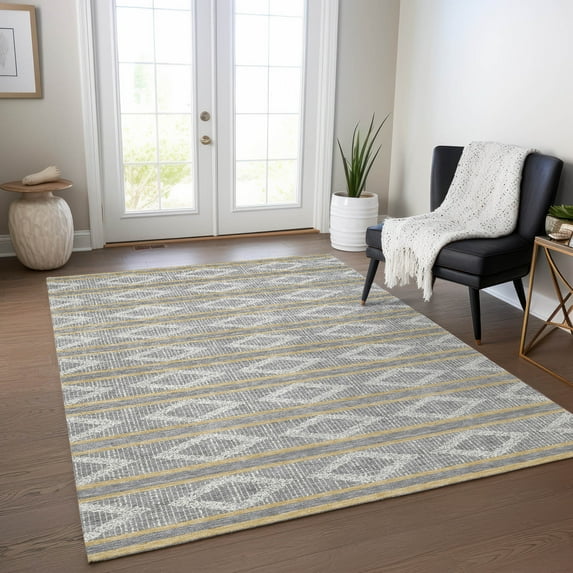 Addison Rugs Chantille Indoor/Outdoor Transitional Geometric Gray Washable Rectangle Rug, 9' x 12'