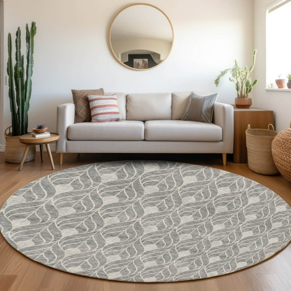 Addison Rugs Chantille Indoor/Outdoor Transitional Geometric Gray Washable Round Rug, 8' x 8'
