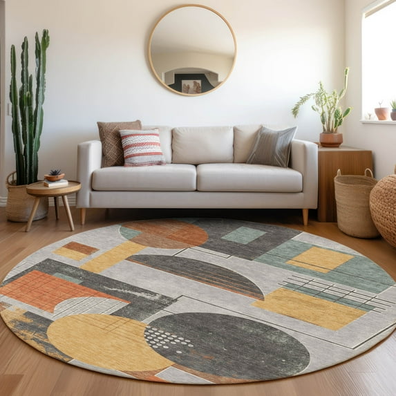 Addison Rugs Chantille Indoor/Outdoor Transitional Geometric Gray Washable Round Rug, 8' x 8'