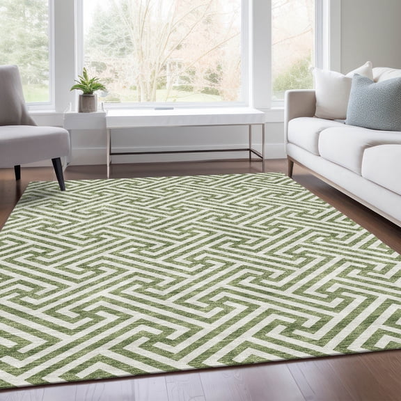 Addison Rugs Chantille Indoor/Outdoor Transitional Geometric Green Washable Rectangle Rug, 3' x 5'