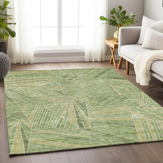 Addison Rugs Chantille Indoor/Outdoor Transitional Geometric Green Washable Rectangle Rug, 5' x 7'6"