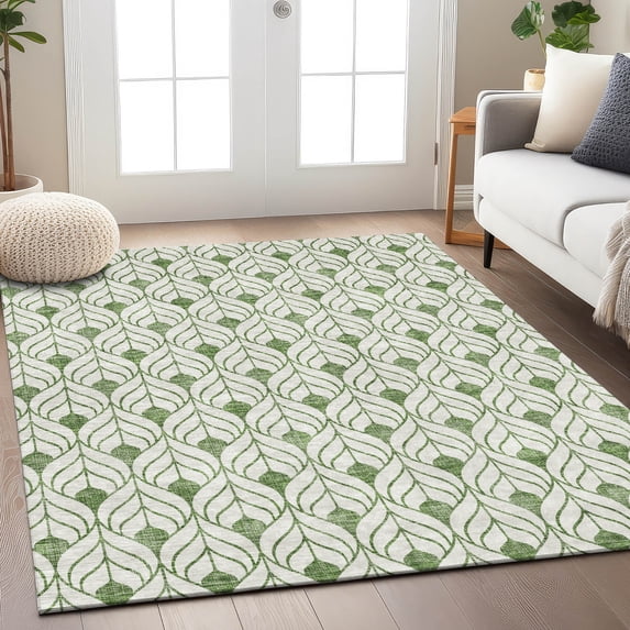 Addison Rugs Chantille Indoor/Outdoor Transitional Geometric Green Washable Rectangle Rug, 5' x 7'6"
