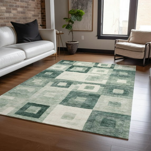 Addison Rugs Chantille Indoor/Outdoor Transitional Geometric Green Washable Rectangle Rug, 8' x 10'
