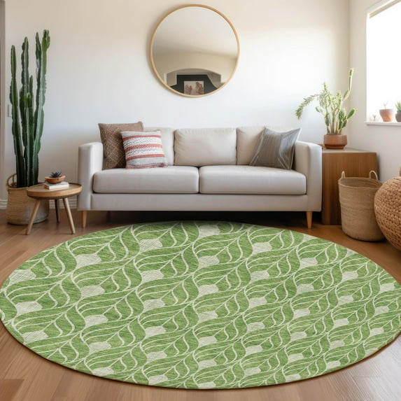 Addison Rugs Chantille Indoor/Outdoor Transitional Geometric Green Washable Round Rug, 8' x 8'