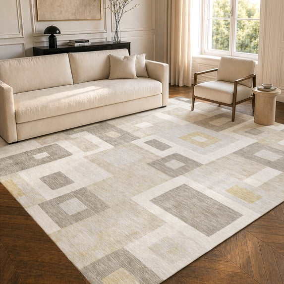 Addison Rugs Chantille Indoor/Outdoor Transitional Geometric Ivory Machine Washable Rectangle Rug, 10' x 14'