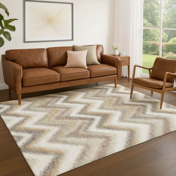Addison Rugs Chantille Indoor/Outdoor Transitional Geometric Ivory Machine Washable Rectangle Rug, 3' x 5'