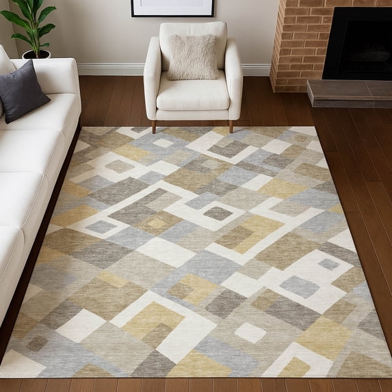 Addison Rugs Chantille Indoor/Outdoor Transitional Geometric Ivory Machine Washable Rectangle Rug, 3' x 5'