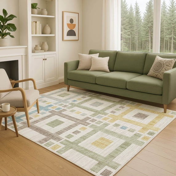 Addison Rugs Chantille Indoor/Outdoor Transitional Geometric Ivory Machine Washable Rectangle Rug, 3' x 5'
