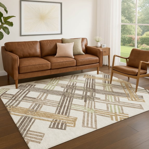 Addison Rugs Chantille Indoor/Outdoor Transitional Geometric Ivory Machine Washable Rectangle Rug, 5' x 7'6"