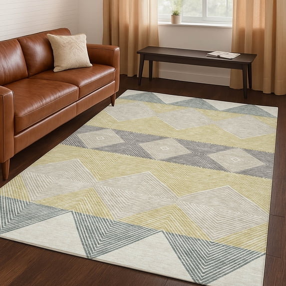 Addison Rugs Chantille Indoor/Outdoor Transitional Geometric Ivory Machine Washable Rectangle Rug, 8' x 10'