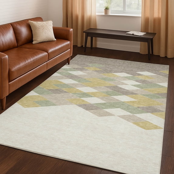 Addison Rugs Chantille Indoor/Outdoor Transitional Geometric Ivory Machine Washable Rectangle Rug, 9' x 12'