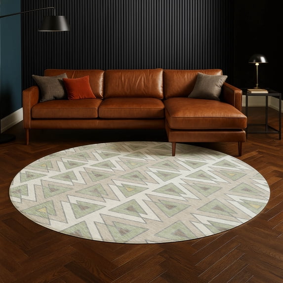 Addison Rugs Chantille Indoor/Outdoor Transitional Geometric Ivory Machine Washable Round Rug, 8' x 8'