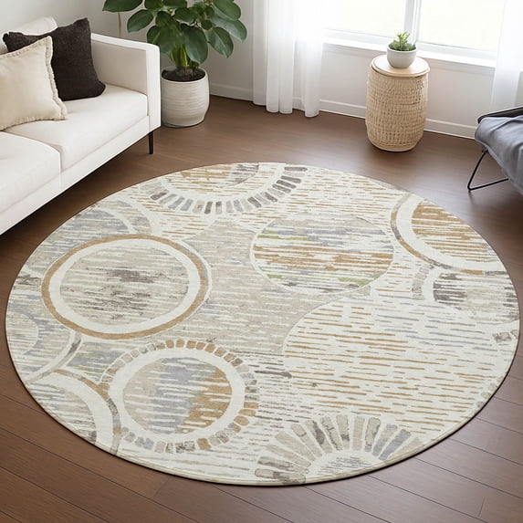 Addison Rugs Chantille Indoor/Outdoor Transitional Geometric Ivory Machine Washable Round Rug, 8' x 8'