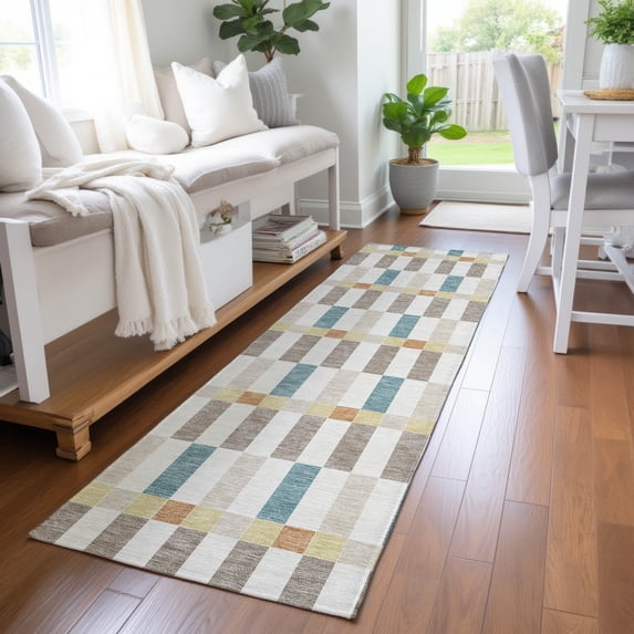 Addison Rugs Chantille Indoor/Outdoor Transitional Geometric Ivory Machine Washable Runner Rug, 2'3" x 7'6"