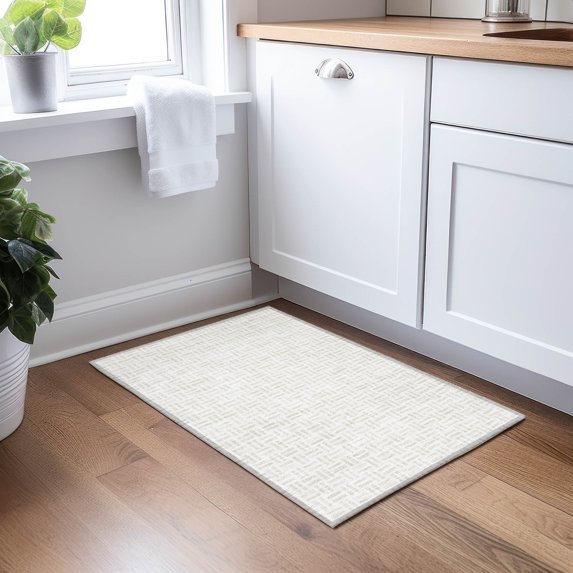 Addison Rugs Chantille Indoor/Outdoor Transitional Geometric Ivory Washable Rectangle Rug, 1'8" x 2'6"