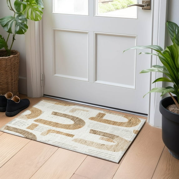 Addison Rugs Chantille Indoor/Outdoor Transitional Geometric Ivory Washable Rectangle Rug, 1'8" x 2'6"