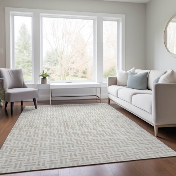 Addison Rugs Chantille Indoor/Outdoor Transitional Geometric Ivory Washable Rectangle Rug, 10' x 14'