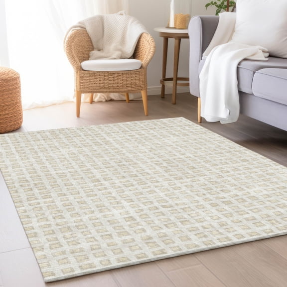 Addison Rugs Chantille Indoor/Outdoor Transitional Geometric Ivory Washable Rectangle Rug, 3' x 5'