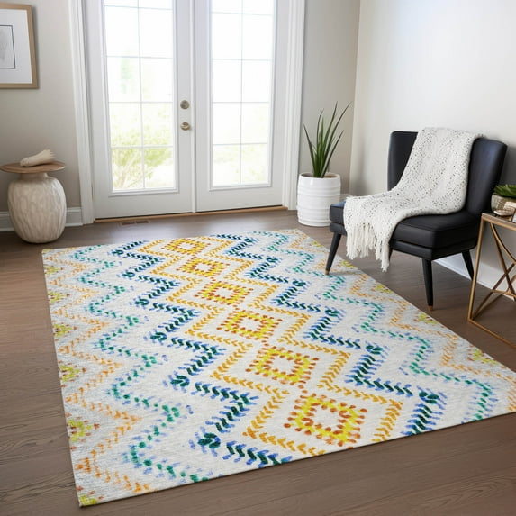 Addison Rugs Chantille Indoor/Outdoor Transitional Geometric Ivory Washable Rectangle Rug, 3' x 5'