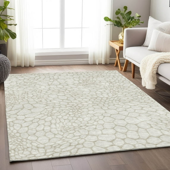 Addison Rugs Chantille Indoor/Outdoor Transitional Geometric Ivory Washable Rectangle Rug, 5' x 7'6"
