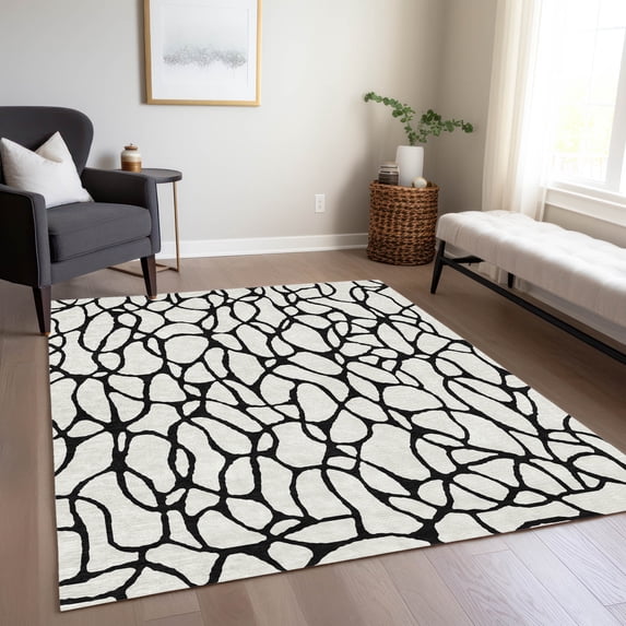Addison Rugs Chantille Indoor/Outdoor Transitional Geometric Ivory Washable Rectangle Rug, 5' x 7'6"