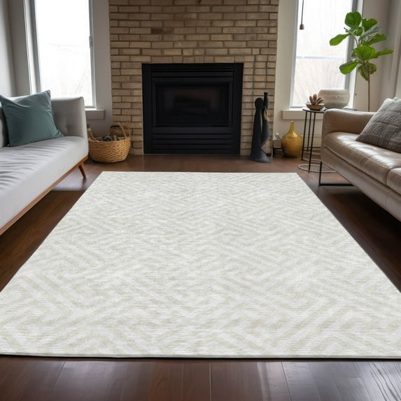 Addison Rugs Chantille Indoor/Outdoor Transitional Geometric Ivory Washable Rectangle Rug, 9' x 12'